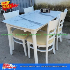 Bộ bàn ăn 4 ghế Cabin mặt giả đá trắng – Giá rẻ, sang trọng, bền đẹp