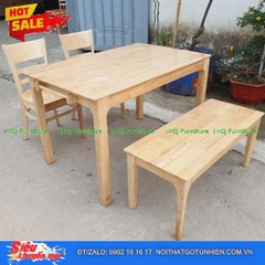 Bộ bàn ăn 1m2 gỗ 2 ghế Cabin 1 ghế bench – Sự kết hợp độc đáo, tiết kiệm diện tích