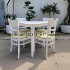 Bộ bàn ăn vuông 80 4 ghế Cabin – Gỗ cao su tự nhiên, màu trắng hiện đại