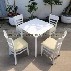 Bộ bàn ăn vuông 80 4 ghế Cabin – Gỗ cao su tự nhiên, màu trắng hiện đại