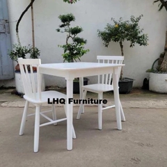 Bộ Bàn Ăn 2 Ghế Song Tiện – Bàn Vuông 80, Sơn Trắng, Gỗ Cao Su – Chân Tháo Ráp Tiện Vận Chuyển