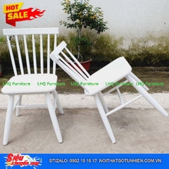 Bộ bàn ăn 4 ghế song tiện sơn trắng – Bàn chân tròn vuông 80cm – Nội Thất LHQ