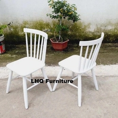 Bộ Bàn Ăn 2 Ghế Song Tiện – Bàn Vuông 80, Sơn Trắng, Gỗ Cao Su – Chân Tháo Ráp Tiện Vận Chuyển
