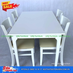 Bộ bàn 1,2m giả đá 4 ghế Cabin trắng vân mây – Mặt đá sang trọng, ghế nệm êm ái