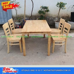 Bộ bàn ăn 4 ghế Cabin ghế mặt gỗ – Bàn gỗ cao su tự nhiên, thiết kế hiện đại