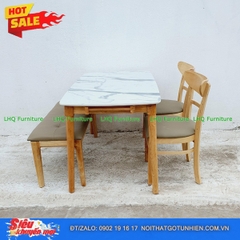 Bộ bàn 1m2 giả đá 2 ghế Panda + 1 bench mặt nệm si Thái Lan