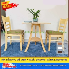 Bàn 2 Tầng 60cm Mặt Tròn + 2 Ghế Cabin – Màu Tự Nhiên – Giá sốc chỉ 1.200.000đ