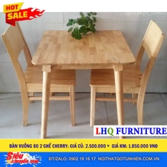 Bộ Bàn Vuông 80cm 2 Ghế Cherry – Gỗ Tự Nhiên, Chắc Chắn – Giảm còn 1.850.000đ