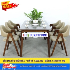 Bộ bàn ăn 6 ghế chữ A, bàn gỗ cao su tự nhiên 100%, sơn màu walnut – Giá chỉ 4.600.000đ