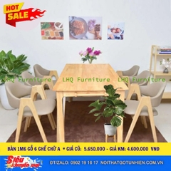 🔥 Siêu sale – Bộ bàn ăn 1m6 gỗ cao su tự nhiên + 6 ghế chữ A – Giá chỉ 4.600.000đ