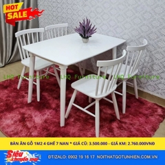 Bộ bàn ăn 4 ghế song tiện – 100% gỗ cao su tự nhiên – 3 màu lựa chọn: trắng, tự nhiên, walnut – Nội Thất LHQ