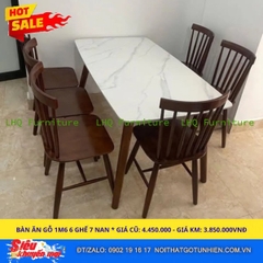 Siêu khuyến mãi – Bộ bàn ăn 6 ghế song tiện, bàn 1m6 mặt giả đá, sơn màu walnut chỉ 3.850.000đ