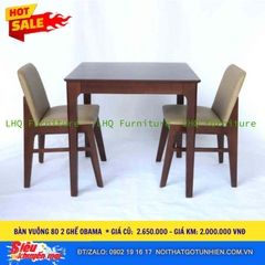 Bàn Vuông 80cm + 2 Ghế Obama – Bàn Ăn Gia Đình Nhỏ, Bàn Cafe Sang – Giá chỉ 2.000.000đ