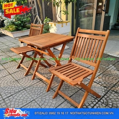 Bộ Bàn Ghế Cafe Xếp Gọn Xuất Khẩu – Gỗ Bạch Đàn Bàn 60x60x73 Ghế Có Cổ