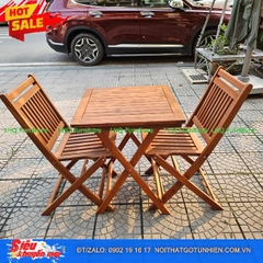 Bộ Bàn Ghế Cafe Xếp Gọn Xuất Khẩu – Gỗ Bạch Đàn Bàn 60x60x73 Ghế Có Cổ