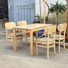 Bộ bàn ăn chân vuông 1m2 4 ghế Cabin Butter mặt nệm – Gỗ cao su tự nhiên, sang trọng