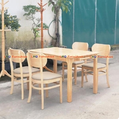 Bộ bàn ăn chân vuông 1m2 4 ghế Cabin Butter mặt nệm – Gỗ cao su tự nhiên, sang trọng