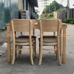 Bộ bàn ăn chân vuông 1m2 4 ghế Cabin Butter mặt nệm – Gỗ cao su tự nhiên, sang trọng