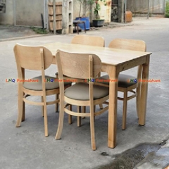 Bộ bàn ăn chân vuông 1m2 4 ghế Cabin Butter mặt nệm – Gỗ cao su tự nhiên, sang trọng