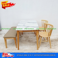 Bộ bàn ăn 1m2 2 ghế 9 nan 1 bench – Kết hợp độc đáo, tiết kiệm diện tích cho mọi nhà