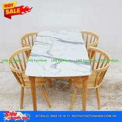Bộ bàn ăn 1m2 4 ghế 9 nan gỗ cao su tự nhiên – Thoáng mát, bền đẹp sang trọng