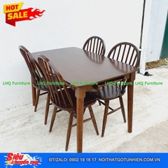Bộ bàn ăn 1m2 4 ghế 6 nan màu walnut – Sang trọng, thoáng mát, tinh tế cho phòng ăn
