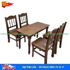Bộ Bàn Ghế Vintage Nhà Hàng – Bàn 70x120x70cm, 4 Ghế Cao 45cm