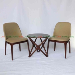 Bộ Bàn Chân Sao Mặt Tròn 60 (Cao 53cm) + 2 Ghế Grace – Màu Walnut – Bàn Cafe, Bàn Trà Sân Vườn