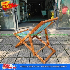 Ghế võng vải kẻ sọc xanh – Khung gỗ tràm tự nhiên, 3 nấc điều chỉnh lưng, xếp gọn, giá rẻ tại Nội Thất LHQ