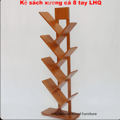 Kệ sách xương cá 8 tay, Gỗ tự nhiên loại 1, Tháo ráp nhanh.