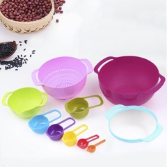 Bộ 10 món nhà bếp Đa Năng tiện dụng: Thau, rổ, rây bột, Muỗng đo lường...Rainbow Bowl  - 10 pcs Set Sweet Color Mixing Bowl Plastic