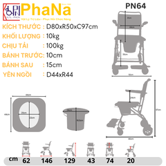 PN64 - Ghế vệ sinh Inox có bánh xe
