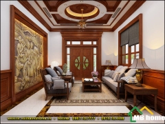 Thiết kế và thi công nội thất nhà ống với gỗ gõ đỏ cao cấp phòng khách