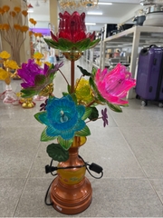 đèn thờ C2 thân lưu ly 5 bông chao thủy tinh)