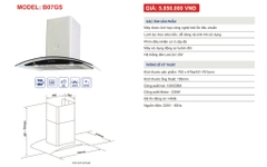Quạt hút mùi Blueger B07GS (mặt đen) , Kính cong, phím cơ,  motor 230W