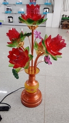 đèn thờ C2 thân lưu ly 5 bông chao thủy tinh)