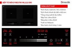 Bếp từ đôi Dmestik  ML222DKI, chế độ liu riu, nấu cơm,  2200Wx2200W , BH 3 năm