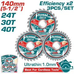 Bộ 3 lưỡi cưa gỗ TCT 140mm Total TAC236140