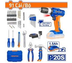 Bộ 91 món dụng cụ gồm Máy khoan búa dùng pin 20V (WCDP522) WADFOW - WDT1B90