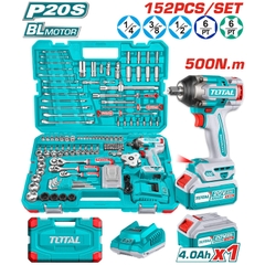 Bộ 152 món bao gồm máy siết buloong TIWLI2050 không chổi than dùng pin 20V THKTHP31522 TOTAL