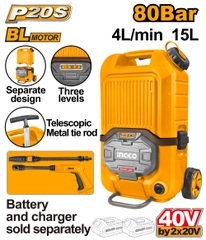 Máy Xịt Rửa Dùng Pin 2X20V (Không Kèm Pin Và Sạc) CPWLI4006 INGCO