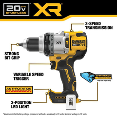 Máy Khoan Búa Dùng Pin 20V DEWALT DCD1007N (Chỉ thân máy, chưa bao gồm pin sạc)