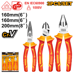 Bộ 3 Kềm Răng, Cắt, Mũi Nhọn Cách Điện HIKPS28318 INGCO