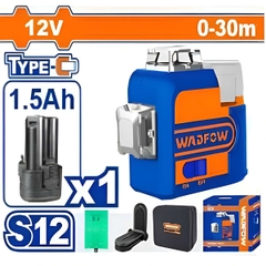 Máy cân bằng tia laser dùng pin Lithium-Ion 3D 12V (3 tia xanh) WADFOW - WLE8M12