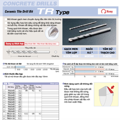 TR8.0x125 -Mũi khoan Gạch men Chuôi trụ UNKIA (TR Type)