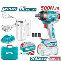 Bộ combo máy siết buloong TIWLI2050 không chổi than dùng pin 20V & máy trộn cầm tay TMK021T TOSLI240787 TOTAL
