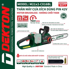 Máy cưa xích dùng 2 pin 21V Dekton M21X2-CX16BL