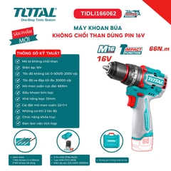 Máy khoan búa không chổi than dùng pin 16V TOTAL TIDLI166062