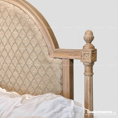 Giường gỗ Vintage lưng lượn bọc vải có nút - GI8