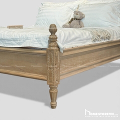 Giường gỗ Vintage lưng lượn bọc vải có nút - GI8